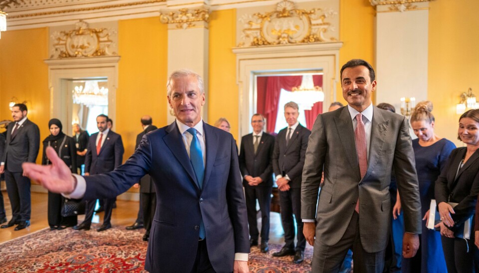 Statsminister Jonas Gahr Støre (Ap) tok imot emiren av Qatar i regjeringens representasjonsanlegg i Oslo Statsminister Jonas Gahr Støre (Ap) tok imot emiren av Qatar i regjeringens representasjonsanlegg i Oslo. Foto: Heiko Junge / NTB