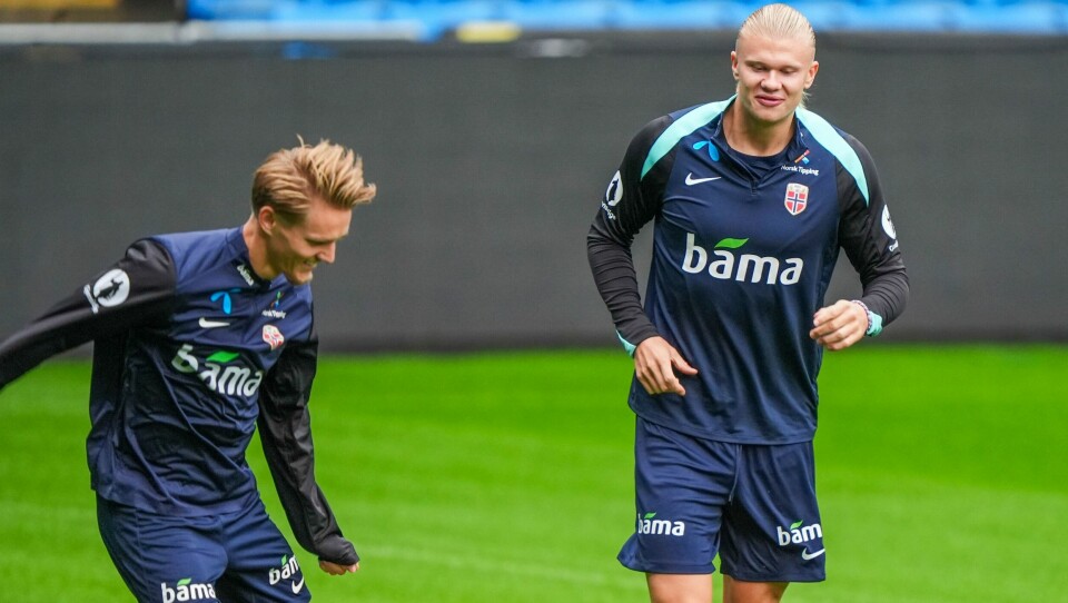 Erling Braut Haaland og Martin Ødegaard er begge nominert til Gullballen. Her på trening for landslaget onsdag. Erling Braut Haaland og Martin Ødegaard er begge nominert til Gullballen. Her på trening for landslaget onsdag.Foto: Lise Åserud / NTB