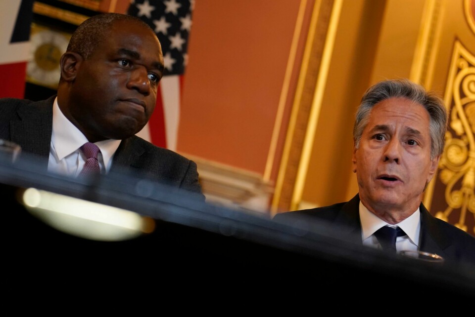 USAs utenriksminister Antony Blinken (t.h.) sammen med den britiske utenriksministeren, David Lammy (t.v.) tirsdag ettermiddag i London. USAs utenriksminister Antony Blinken (t.h.) sammen med den britiske utenriksministeren, David Lammy (t.v.) tirsdag ettermiddag i London. Foto: Alberto Pezzali / AP / NTB