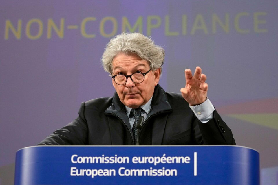 Frankrikes EU-kommissær Thierry Breton går av med øyeblikkelig virkning, melder han selv mandag. Frankrikes EU-kommissær Thierry Breton går av med øyeblikkelig virkning, melder han selv mandag. Foto: AP / NTB
