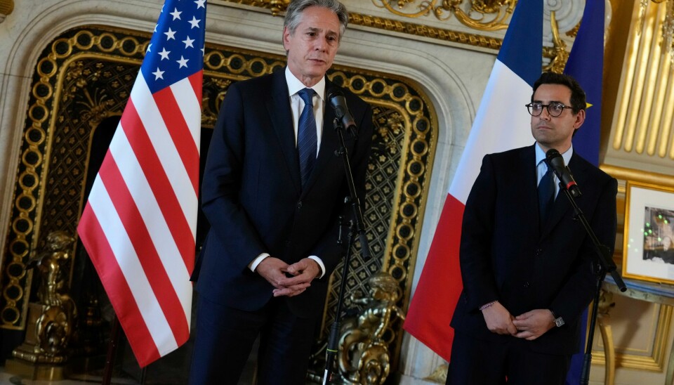 USAs utenriksminister Antony Blinken (t.v.) og hans franske kollega Stéphane Séjourné i Paris torsdag. USAs utenriksminister Antony Blinken (t.v.) og hans franske kollega Stéphane Séjourné i Paris torsdag. Foto: Michel Euler / AP / NTB