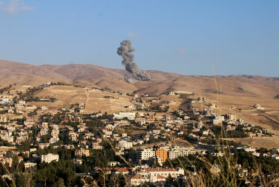 Røyk over område i Bekaadalen etter israelske luftangrep. Bekaa