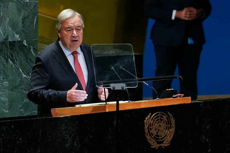 FNs generalsekretær António Guterres talte under åpningen av hovedforsamlingen tirsdag. FNs generalsekretær António Guterres talte under åpningen av hovedforsamlingen tirsdag. Foto: Julia Demaree Nikhinson / AP / NTB