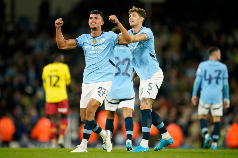 Matheus Nunes jubler for sitt første mål som Manchester City-spiller. Matheus Nunes jubler for sitt første mål som Manchester City-spiller. Foto: Dave Thompson, AP / NTB