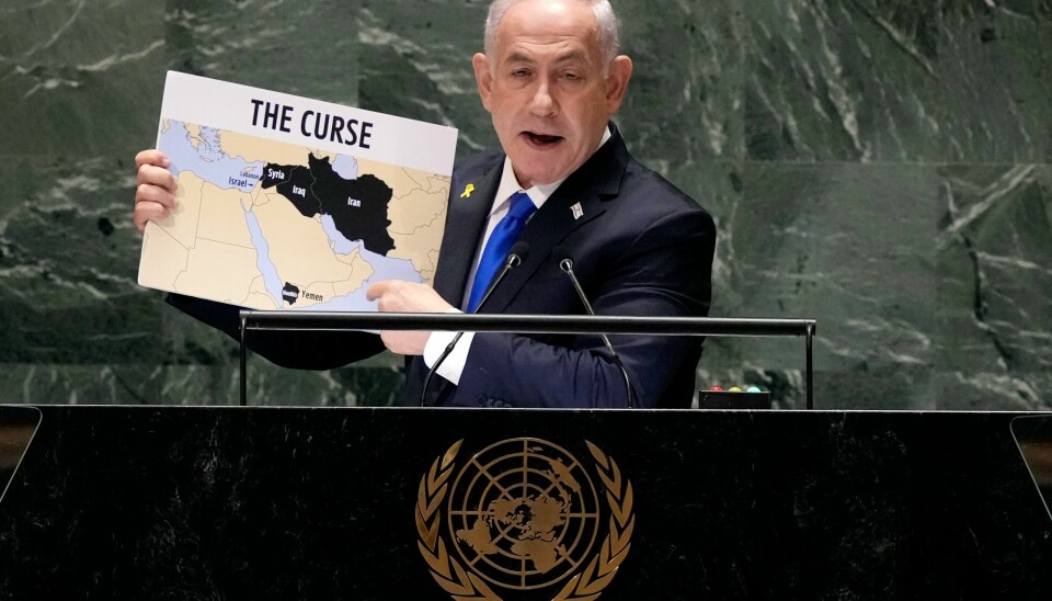 Israels statsminister Benjamin Netanyahu tegnet et bilde av Iran som Midtøstens forbannelse da han talte i FNs hovedforsamling i forrige uke. Israels statsminister Benjamin Netanyahu tegnet et bilde av Iran som Midtøstens forbannelse da han talte i FNs hovedforsamling i forrige uke. Foto: AP / NTB