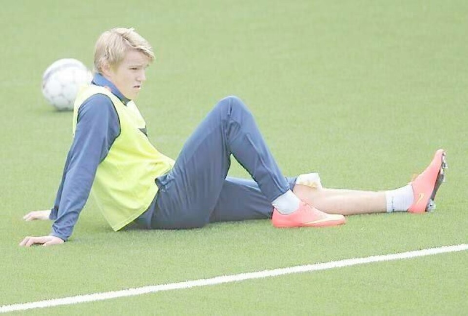 Martin Ødegaard under gårsdagens trening på Marienlyst der han fikk beskjed om uttaket. FOTO: TERJE PEDERSEN/NTB SCANPIX