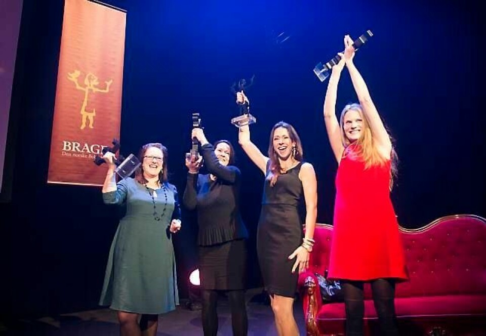 Brage-vinnere: Marte Michelet (f.v.), Vigdis Hjorth, Anette Münch og Ingvild Rishøi. FOTO: ARNE OVE BERGO