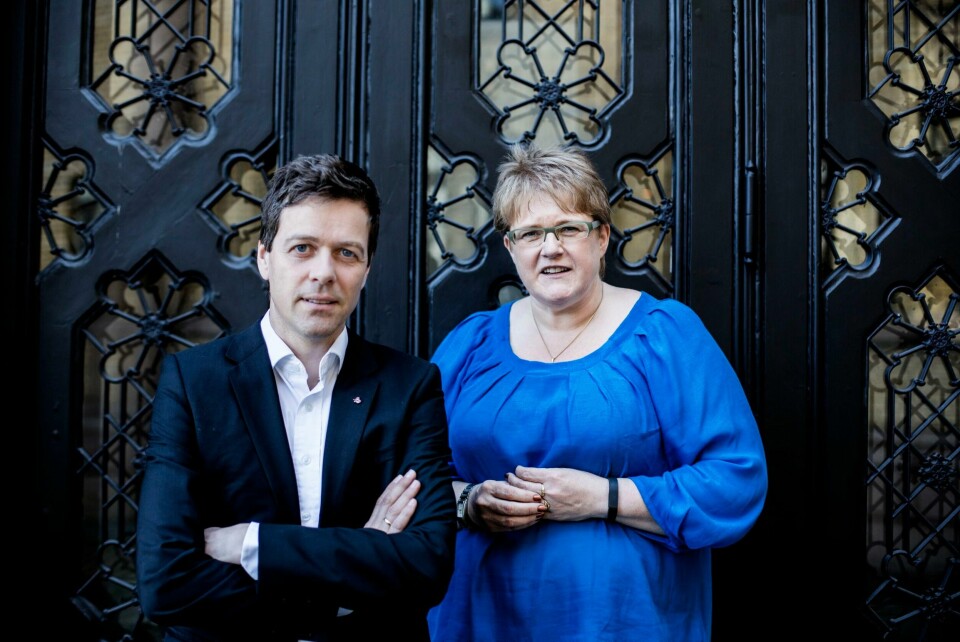 KrF-leder Knut Arild Hareide og Venstre-leder Trine Skei Grande presenterte aldri noen felles kravliste til regjeringspartiene i budsjettforhandlingene. Flere politikere i KrF mener Venstre har vært mest opptatt av seg selv i budsjettprosessen. FOTO: FREDRIK BJERKNES