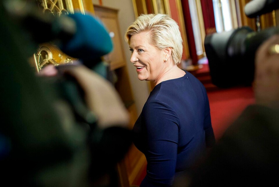 Finansminister Siv Jensen (Frp) var rask med å skyte ned flere av Scheel-utvalgets forslag til skatteøkninger, bl.a. på bolig. FOTO: BRIAN CLIFF OLGUIN