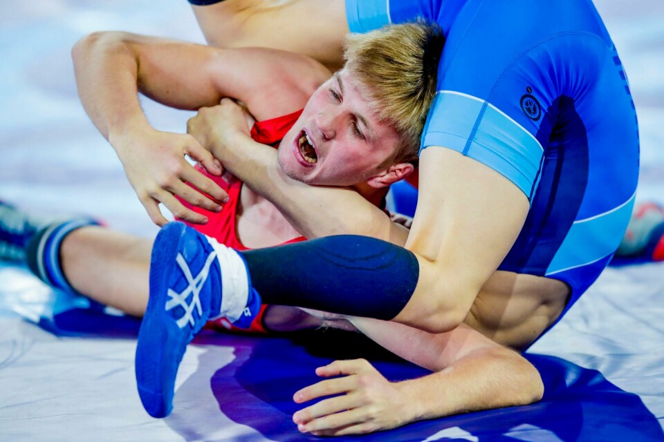 Snorre Harsem Lund tapte på fall for japanske Ken Matsui 55-kilosklassen under bryte-VM på Jordal Amfi. Foto: Javad Parsa / NTB Snorre Harsem Lund tapte på fall for japanske Ken Matsui 55-kilosklassen under bryte-VM på Jordal Amfi. Foto: Javad Parsa / NTB