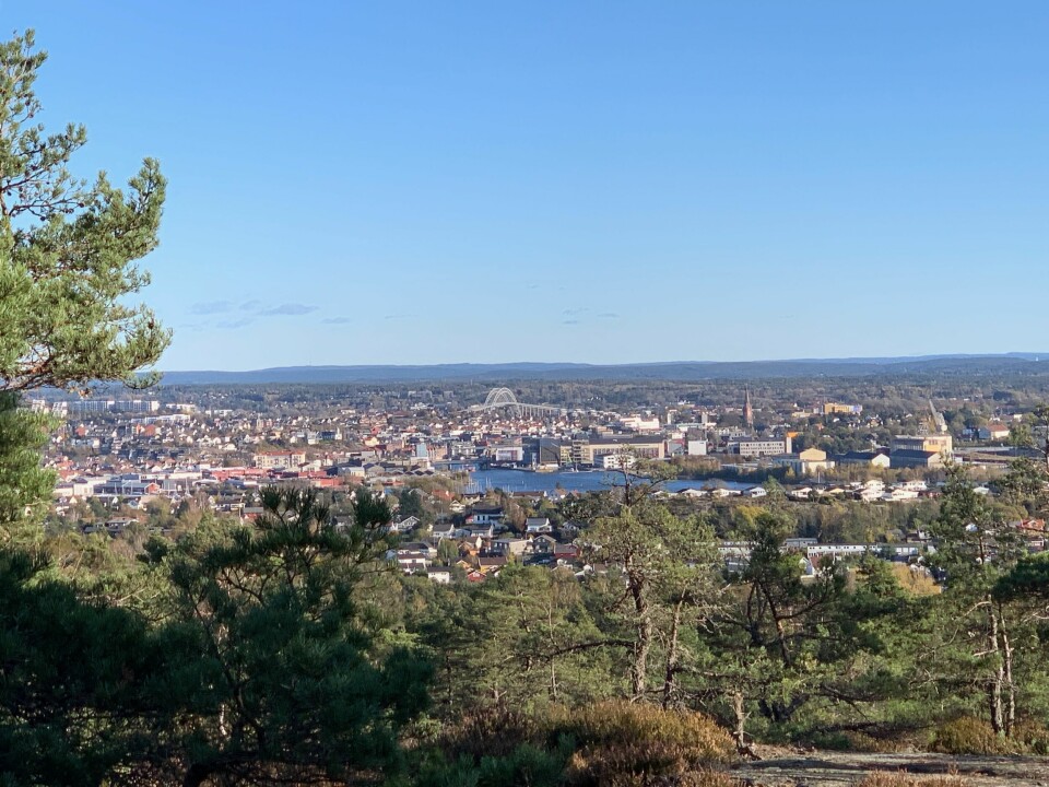 Storslagen utsikt utover Fredrikstad by. Utsikt fra Sprinkelet, GressvikFredrikstad