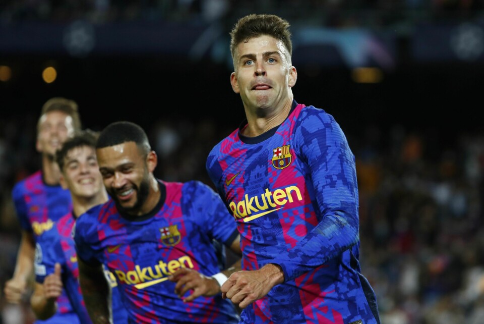 Gerard Piqué jubler etter å ha gitt Barcelona ledelsen i mesterligakampen mot Dinamo Kiev. Gerard Piqué jubler etter å ha gitt Barcelona ledelsen i mesterligakampen mot Dinamo Kiev. Foto: Joan Monfort, AP / NTB