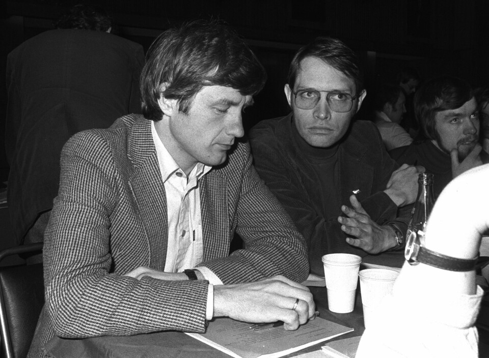 Martin Kolberg og Thorbjørn Jagland er nære venner som begge blir med i AIF. Her fra AUF-landsmøtet i1979. Kolberg