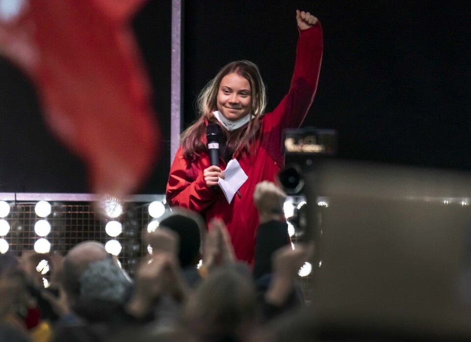 Greta Thunberg ledet an i en demonstrasjon i Glasgow i forbindelse med COP26. Greta Thunberg