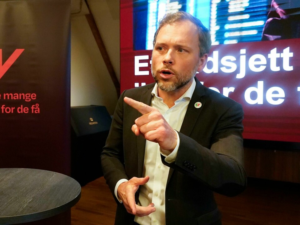 SV-leder Audun Lysbakken da han la fram SVs alternative budsjett mandag formiddag. Audun Lysbakken
