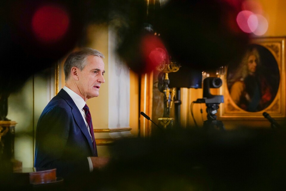 Statsminister Jonas Gahr Støre under den oppsummerende pressekonferanse før jul. Statsminister Jonas Gahr Støre snakker under den oppsummerende pressekonferanse før jul.