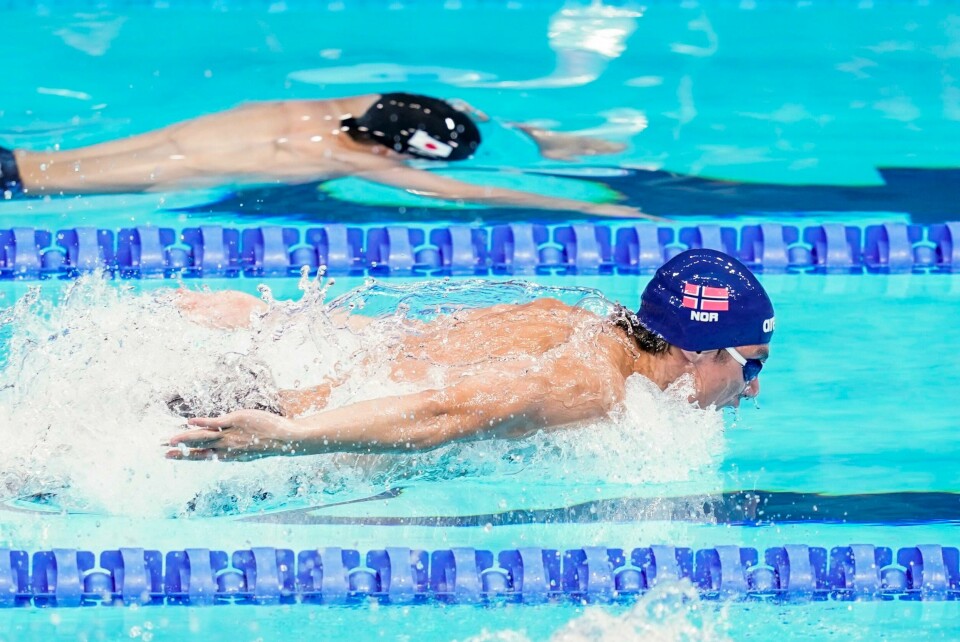 Tomoe Zenimoto Hvas er klar for semifinalen på 100 m butterfly i kortbane-VM Tomoe Zenimoto Hvas under semifinalen på 200 meter medley. Han satte norsk rekord i forsøket. Foto: Stian Lysberg Solum / NTB