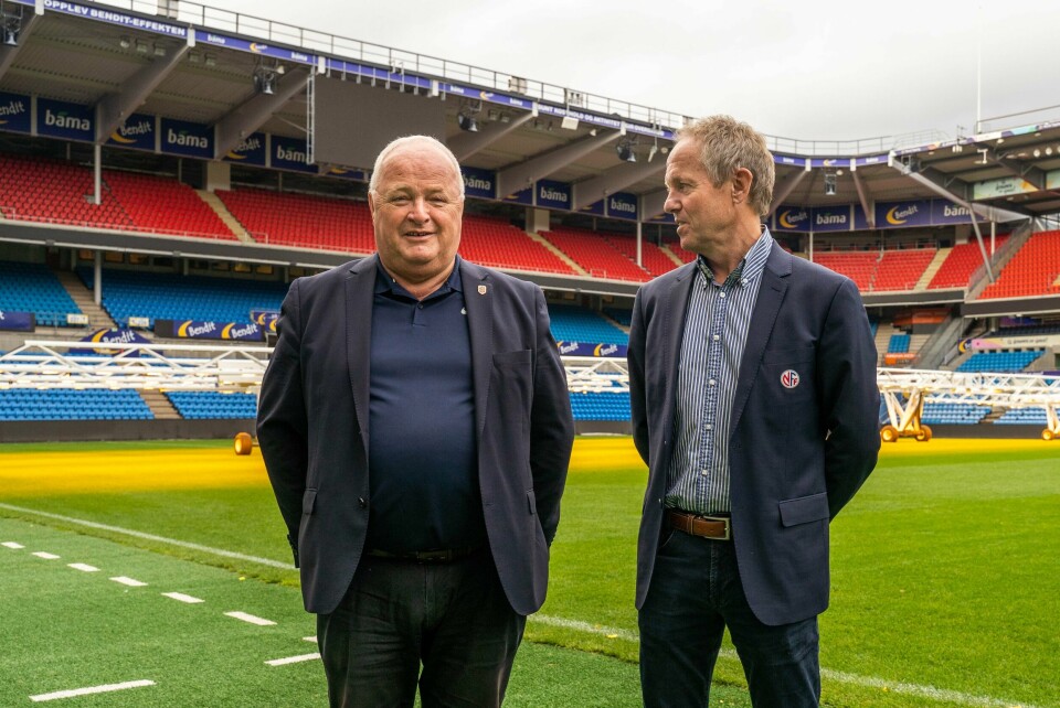 Fotballpresident Terje Svendsen (t.v.) og generalsekretær i NFF Pål Bjerketvedt. Fotballpresident Terje Svendsen (t.v) og generalsekretær i NFF Pål Bjerketvedt. Foto: Ali Zare / NTB