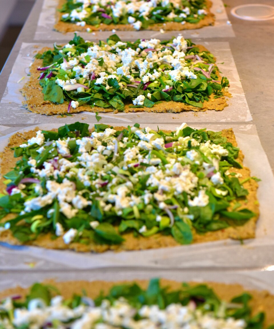 Bjørn Olavs pekanøttrull, med lagvis spinat, feta og rødløk, og som stekes i folie. - Kanskje denne er for litt viderekomne sier Bjørn Olav Nordahl. Vegetarjul