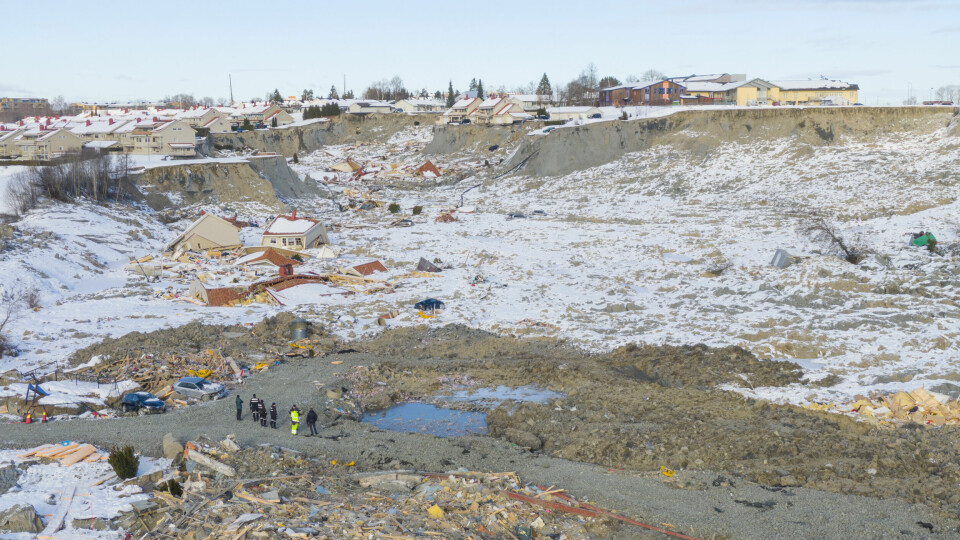 Dronebilder fra skredområdet på Ask i Gjerdrum. Rasområdet fotografert dagen etter at omkomne nr. 8 og 9 ble funnet. Gjerdrum 20210210. Foto: Anders Martinsen, UAS Norway / POOL / NTB