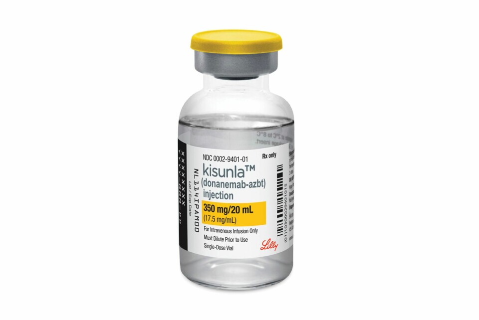 Alzheimers-legemiddelet Kisunla er blitt godkjent av amerikanske myndigheter. Alzheimers-legemiddelet Kisunla er blitt godkjent av amerikanske myndigheter. Foto: Eli Lilly and Company via AP / NTB