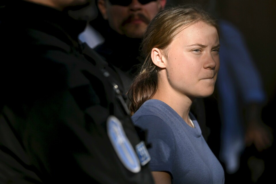 Senest 25. juni ble Greta Thunberg pågrepet under en klimaprotest i Helsingfors i Finland. Senest 25. juni ble Greta Thunberg pågrepet under en klimaprotest i Helsingfors i Finland. Foto: Mikko Stig/Lehtikuva via AP / NTB