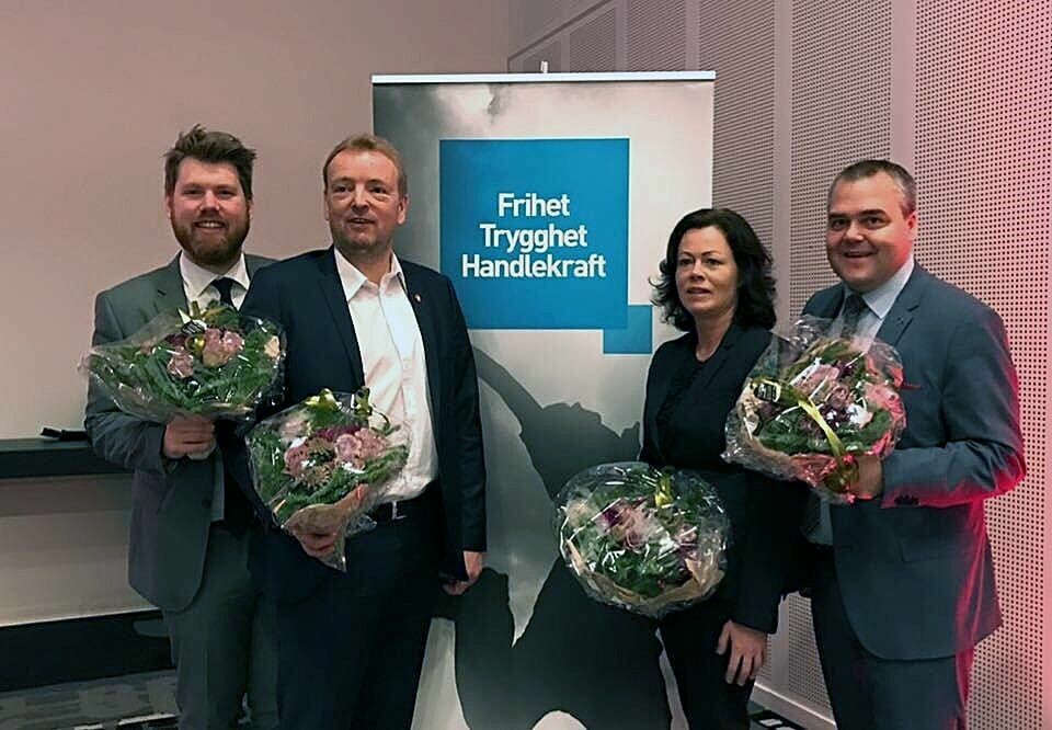 Atle Simonsen, Terje Halleland, Solveig Horne og Roy Steffensen er valgt som de fire øverste på stortingsvalglisten. Foto: Rogaland Frp