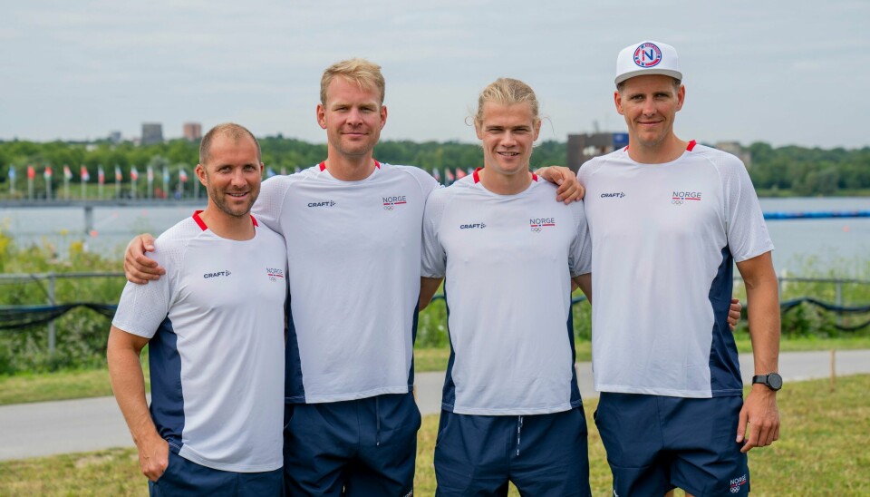 Kristoffer Brun, Erik Solbakken, Jonas Juel og Oscar Helvig må ut i oppsamlingsheat i jakten på finale i dobbeltfirer. Kristoffer Brun, Erik Solbakken, Jonas Juel og Oscar Helvig må ut i oppsamlingsheat i jakten på finale i dobbeltfirer. Foto: Fredrik Varfjell / NTB