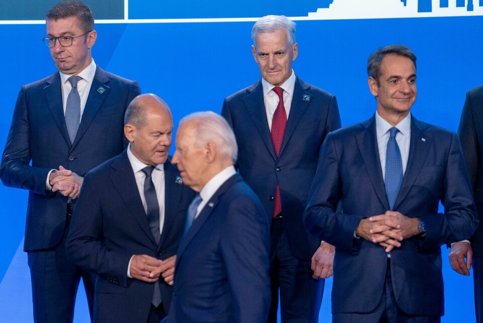 Statsminister Jonas Gahr Støre, USAs president Joe Biden, og Tysklands statsminister Olaf Scholz under fotograferingen på Nato-toppmøtet i Washington nylig. Nå hylles Biden for sin innsats – ikke minst i Nato-sammenheng. Foto: Javad Parsa / NTB Statsminister Jonas Gahr Støre, USAs president Joe Biden, og Tysklands statsminister Olaf Scholz under fotograferingen på Nato-toppmøtet i Washington nylig. Nå hylles Biden for sin innsats – ikke minst i Nato-sammenheng. Foto: Javad Parsa / NTB