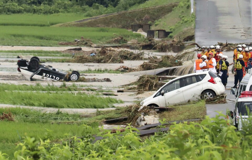 Voldsomme regnmengder har skapt kaos i Japan. Voldsomme regnmengder har skapt kaos i Japan. Foto: Kyodo News via AP / NTB