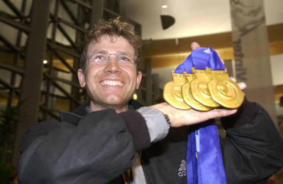 Ole Einar Bjørndalen med sine fire gullmedaljer fra OL i Salt Lake City i 2002. Ole Einar Bjørndalen med sine fire gullmedaljer fra OL i Salt Lake City i 2002.