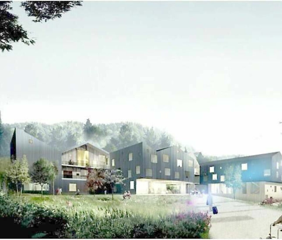 Slik ser arkitektene for seg at det nye sykehjemmet i Lier kan bli seende ut. ILLUSTRASJON: REIULF RAMSTAD ARKITEKTUR AS