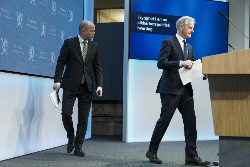 Finansminister Trygve Slagsvold Vedum og statsminister Jonas Gahr Støre under regjeringens pressekonferanse om krigen i Ukraina og konsekvenser for Norge. Trygve Slagsvold Vedum og Jonas Gahr Støre under regjeringens pressekonferanse om krigen i Ukraina og konsekvenser for Norge.Foto: Ole Berg-Rusten / NTB