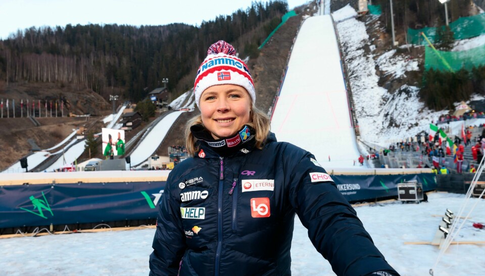 Maren Lundby på sletta i Vikersundbakken fra VM i skiflyging forrige måned. Maren Lundby på sletta i Vikersundbakken fra VM i skiflyging forrige måned. Foto: Geir Olsen / NTB