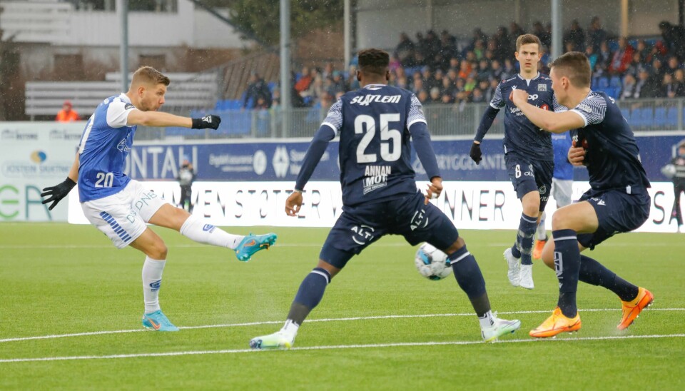 Sarpsborg 08s Anton Salétros scoret 1-0 før halvminuttet var spilt mot Kristiansund. Sarpsborg 08s Anton Salétros scoret 1-0 før halvminuttet var spilt mot Kristiansund. Foto: Svein Ove Ekornesvåg / NTB