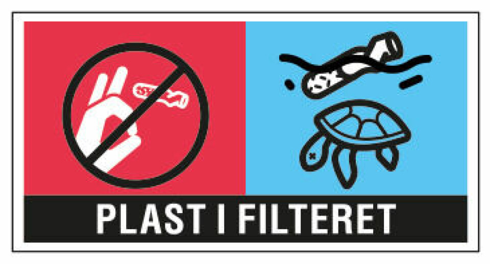 Slik er merket som etter hvert skal bli å finne på alle sigarettesker med sigaretter som har plast i filtrene. Slik er merket som etter hvert skal bli å finne på alle sigarettesker med sigaretter som har plast i filtrene.