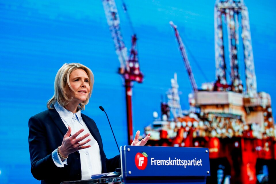 Leder i Fremskrittspartiet, Sylvi Listhaug åpnet fredag Fremskrittspartiets landsmøte 2022 på Gardermoen. Leder i Fremskrittspartiet, Sylvi Listhaug, under talen til Fremskrittspartiets landsmøte på Gardermoen fredag.Foto: Javad Parsa / NTB