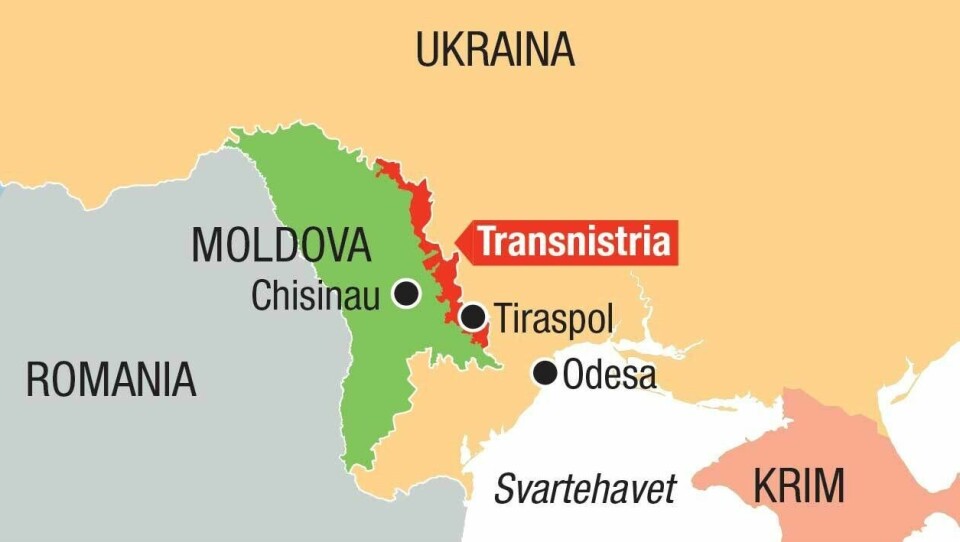 Transnistria er en liten utbryterrepublikk i Moldova som grenser mot Ukraina, og som har vært kontrollert av et prorussisk regime siden 1990-tallet. Transnistria er en liten utbryterrepublikk i Moldova som grenser mot Ukraina, og som har vært kontrollert av et prorussisk regime siden 1990-tallet.