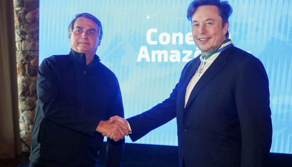 Brasils president Jair Bolsonaro tok fredag imot Tesla- og SpaceX-sjef Elon Musk. Brasils president Jair Bolsonaro tok fredag imot Tesla- og SpaceX-sjef Elon Musk. Foto: Cleverson Oliveira / Brasils kommunikasjonsdepartement / AP / NTB
