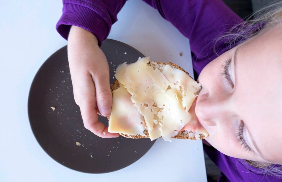 Oslo Ap har nå jobba for skolemat til barn på AKS, videregående skole og ungdomsskolen fra høsten av. Nå vil flertallet fjernet løftet om å jobbe for skolemat til alle skoler – og dermed står elever på mellomtrinnet står uten planer om tilbudet. Trondheim 20171003.
Unge som spiser brødskive på fat . Modellklarert.
Foto: Gorm Kallestad / NTB scanpix