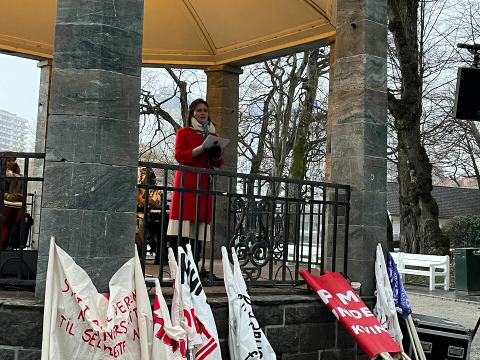 Ordfører Kari Nessa Nordtun under kvinnedagsmarkeringen i Stavanger. Ordfører Kari Nessa Nordtun under kvinnedagsmarkeringen i Stavanger.