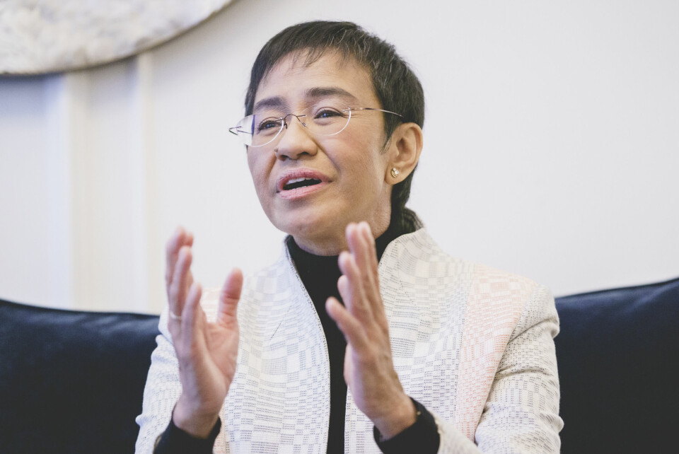 Oslo 20211210. Maria Ressa under intervju med NTB på Grand hotell før utdelingen av Nobels fredspris.Foto: Stian Lysberg Solum / NTB Maria Ressa under intervjuet med NTB på Grand hotell før utdelingen av Nobels fredspris.Foto: Stian Lysberg Solum / NTB