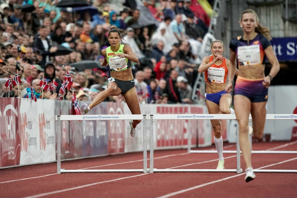 Amalie Iuel ble nummer fire på 400 meter hekk i Bislett Games torsdag. Amalie Iuel ble nummer fire på 400 meter hekk i Bislett Games torsdag. Foto: Beate Oma Dahle / NTB