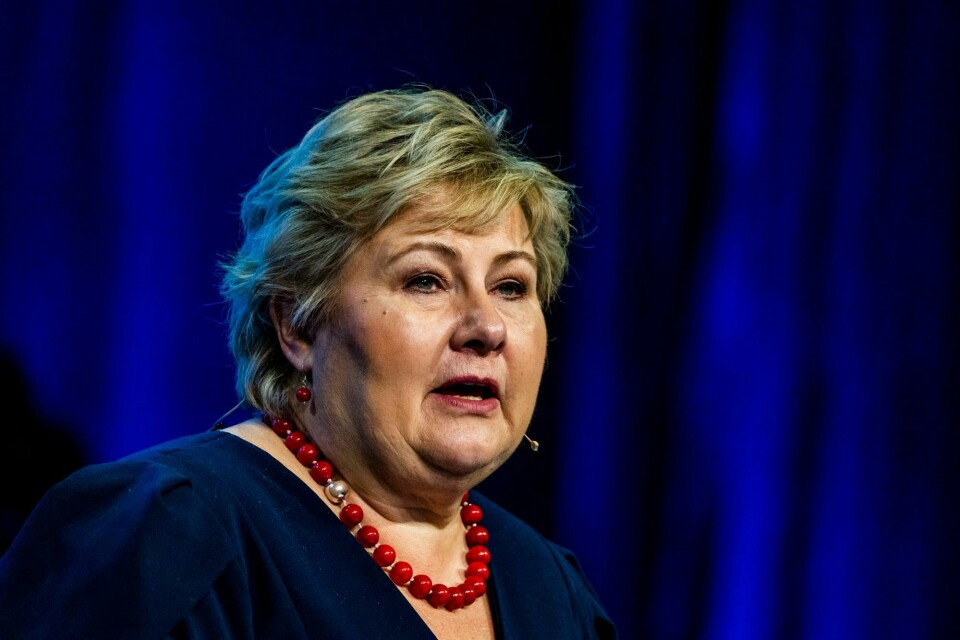 Partileder i Høyre, Erna Solberg. Gardermoen 20220403. Partileder i Høyre Erna Solberg holder avslutningstale til landsmøtet på Gardermoen søndag.Foto: Håkon Mosvold Larsen / NTB