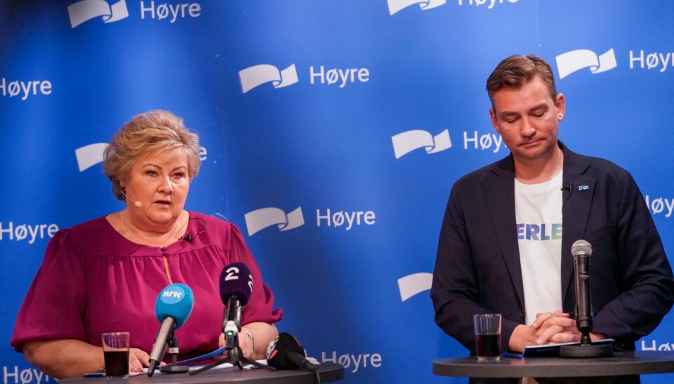 Høyres partileder Erna Solberg og nestlederne, Henrik Asheim under sommeroppsummering i møterom T 614 på Stortinget. Høyres partileder Erna Solberg og nestlederne, Henrik Asheim under sommeroppsummering i møterom T614 på Stortinget.