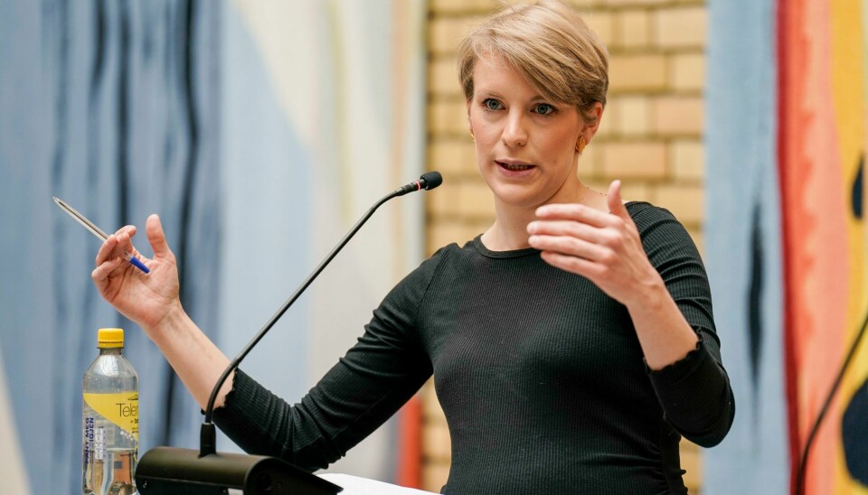 Kari Elisabeth Kaski (SV) er ikke aktuell som kandidat til å overta som SV-leder etter Audun Lysbakken. Oslo 20220614. Kari Elisabeth Kaski (SV) under pressekonferansen om revidert nasjonalbudsjett i Vandrehallen i Stortinget tirsdag morgen.Foto: Stian Lysberg Solum / NTB