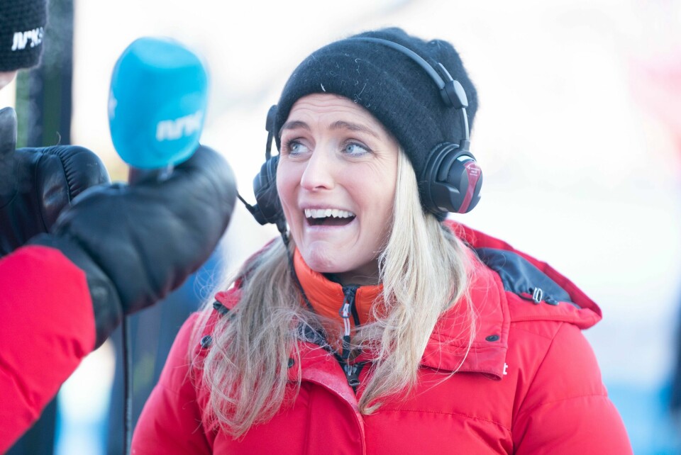 Therese Johaug er gravid. Her under jobb for NRK under verdenscuprennet på Beitstølen i desember. Therese Johaug kan bli årets idrettsnavn. Foto: Terje Pedersen / NTB