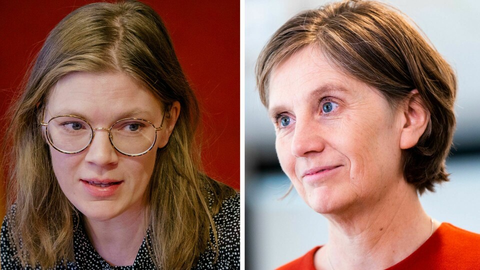 Marie Sneve Martinussen (R) og Barne- og familieminister Kjersti Toppe (Sp) debatterte barnetrygden i Stortingets spørretime onsdag 8. mars. Marie Sneve Martinussen (R) og Barne- og familieminister Kjersti Toppe (Sp).