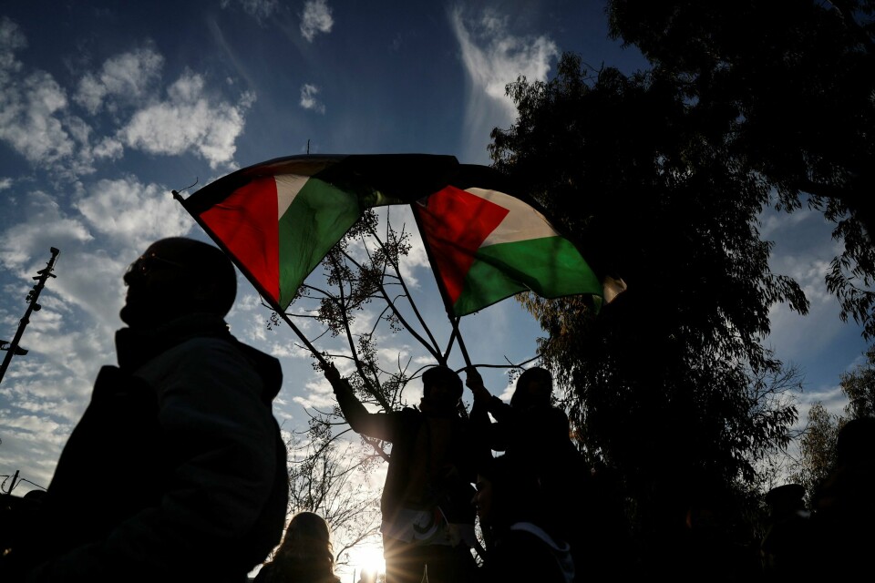 Pro-palestinaaktivister med palestinske flagg i en protest i Sheikh Jarrah i Jerusalem 13. januar. Stor uro preger situasjonen for palestinerne nå, sier ekspert. Pro-palestinaaktivister med palestinske flagg i en protest i Sheikh Jarrah i Jerusalem 13. januar.