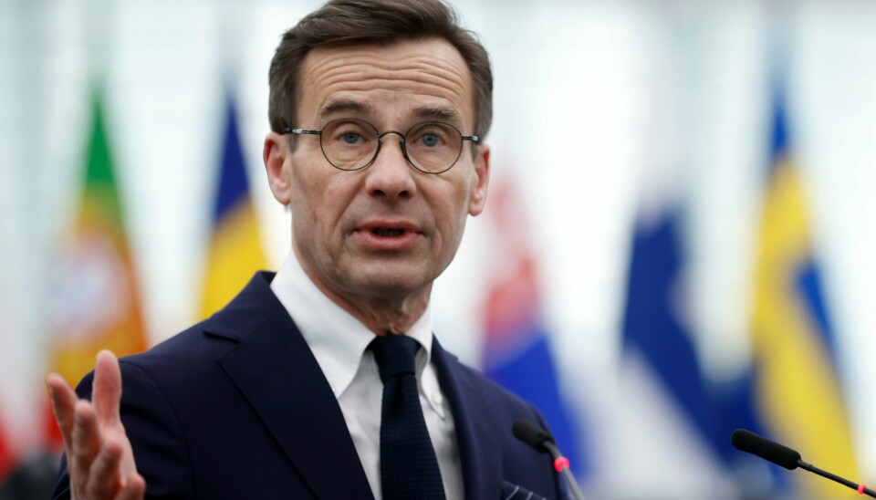 Sveriges statsminister Ulf Kristersson. Sveriges statsminister Ulf Kristersson talte tirsdag i EU-parlamentet. Foto: Jean-François Badias / AP / NTB